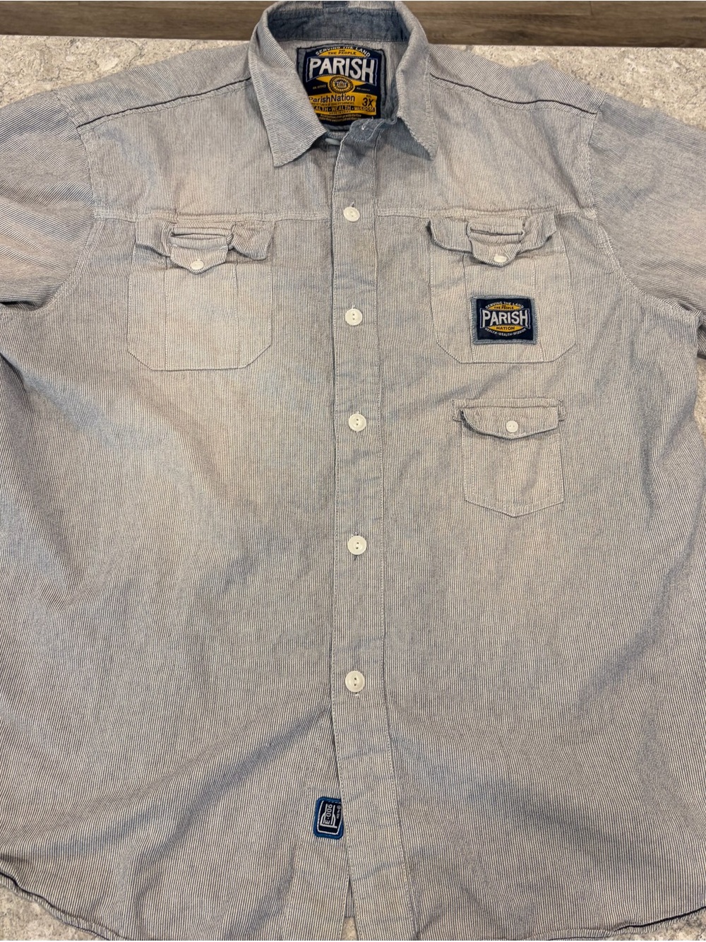 Parish Nation Light Blue Casual Button-Down Work Shirt-XXXL
